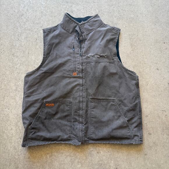 Men's Lapco FR Flame Resistant Gray Canvas Distressed Fleece Lined Work Vest XLT - Picture 1 of 10